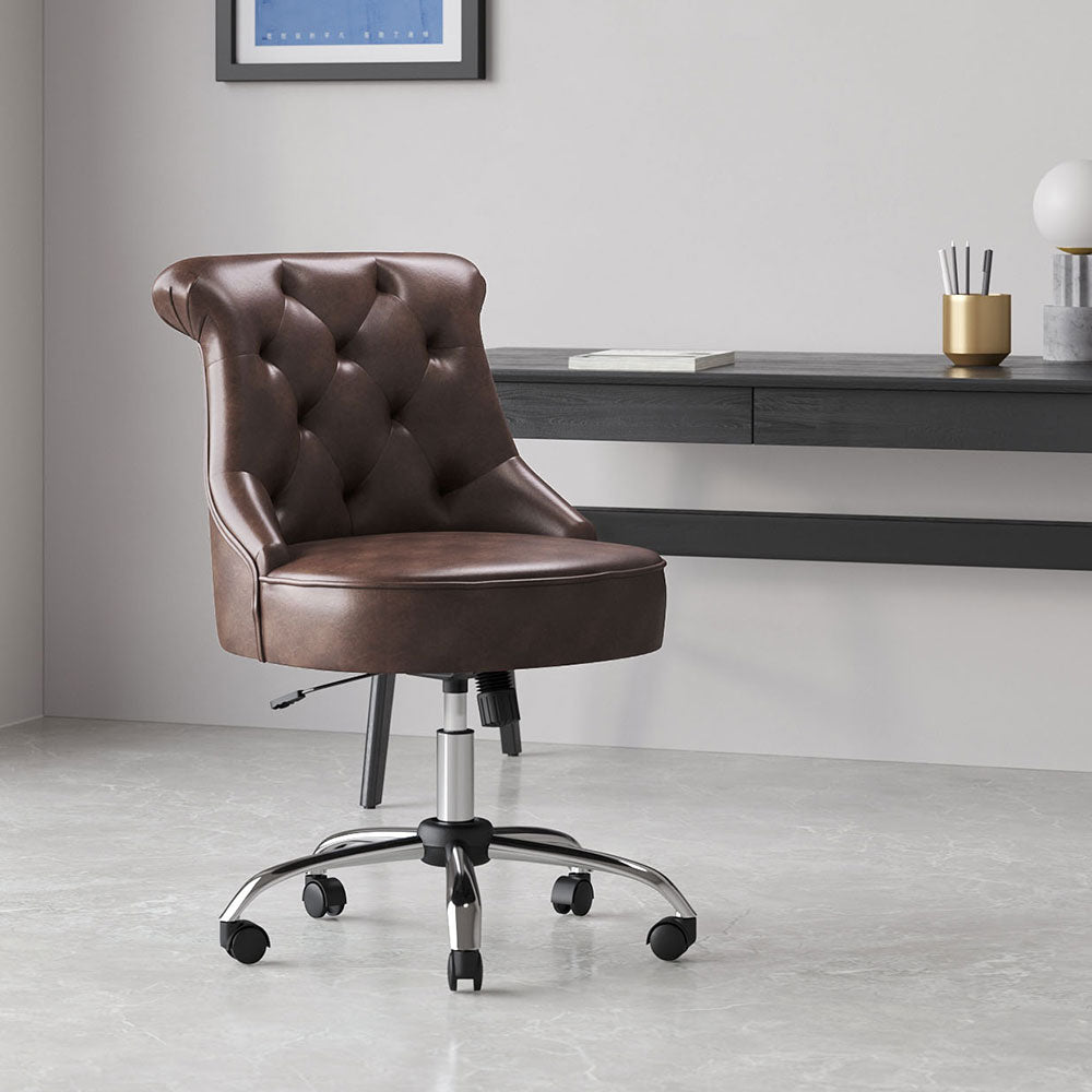 Mid-back Pu Leather Buttoned Swivel Office Chair
