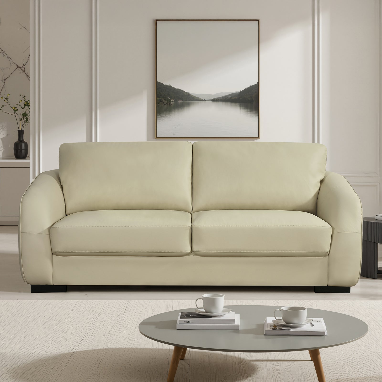 Brandon Bonded Leather 3 Seat Sofa | Cream