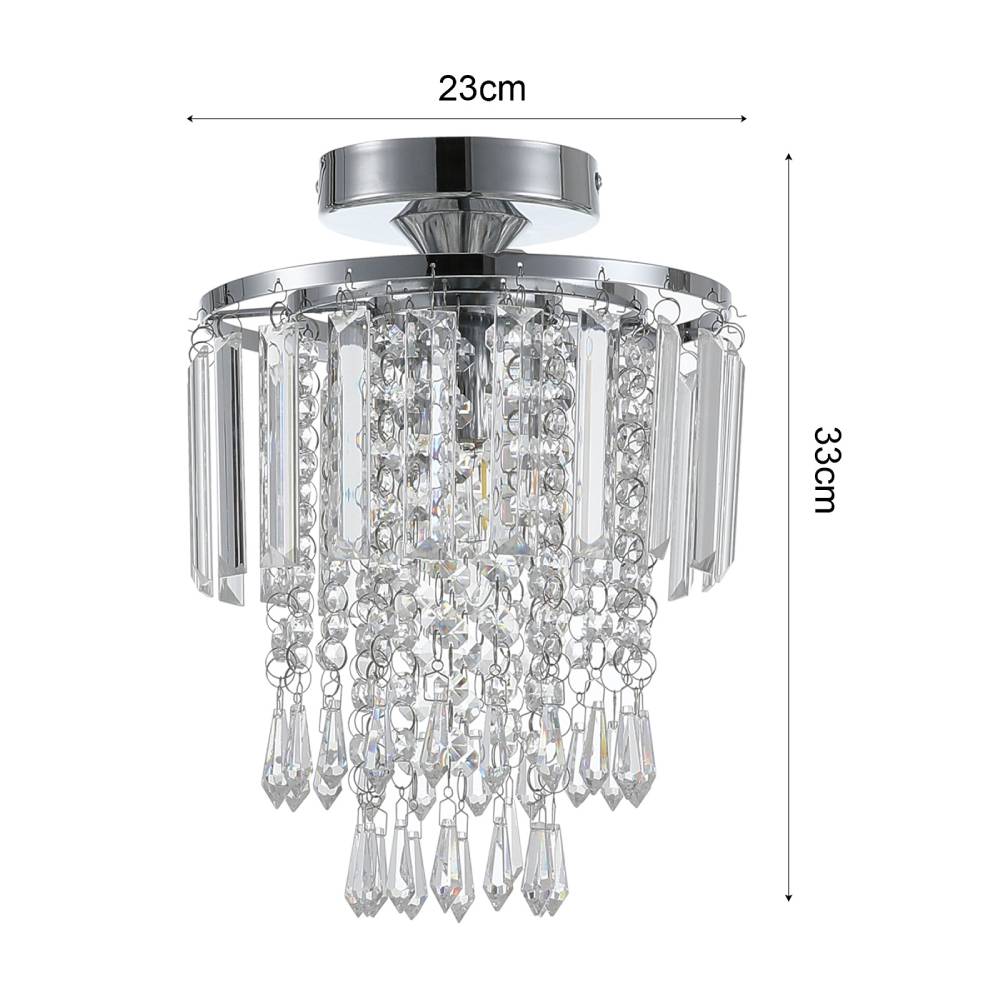 Modern Crystal Droplet Chandelier Chrome Ceiling Light Fixture Flush Mount Pendant Lamp