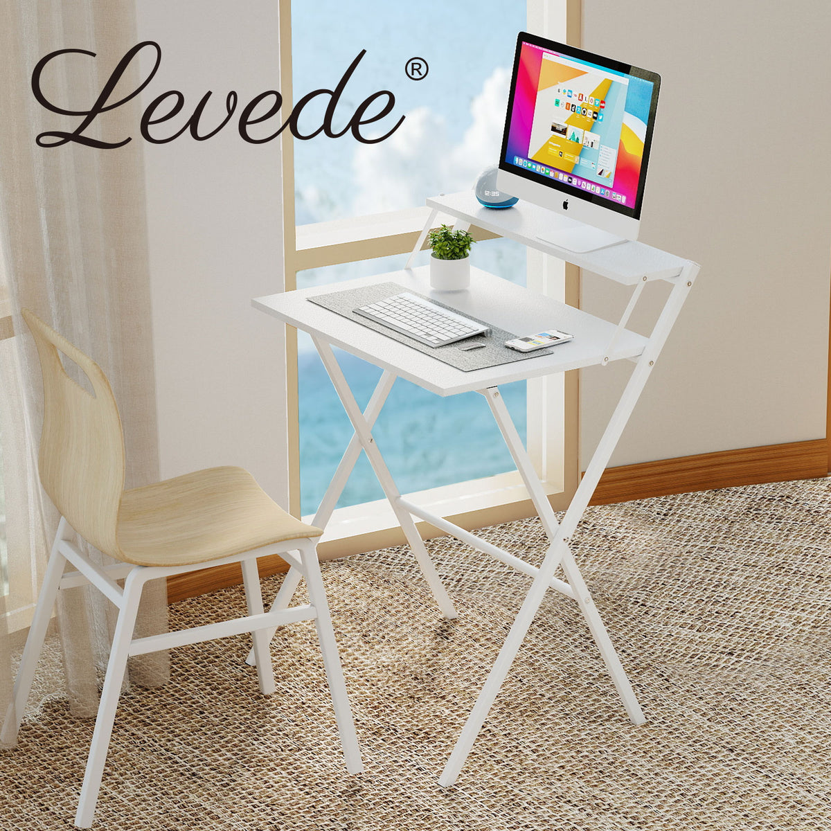 Levede Foldable Computer Desk Office Study Workstation With Monitor Shelf