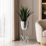 Artificial Yukka Plant Metal Planter Stand 90cm Tall Realistic Premium Botanik | Silver