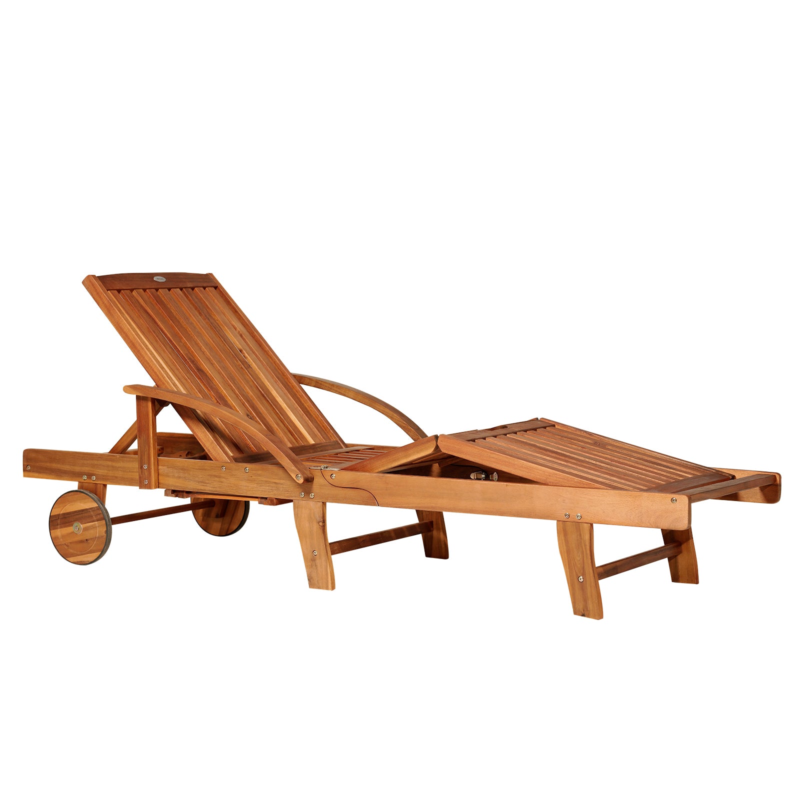 Garden Wood Sun Lounger W/ Adjustable Footrest