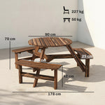 6 Person Fir Wood Table Bench Set Outdoor Garden Patio, Carbonized | Brown