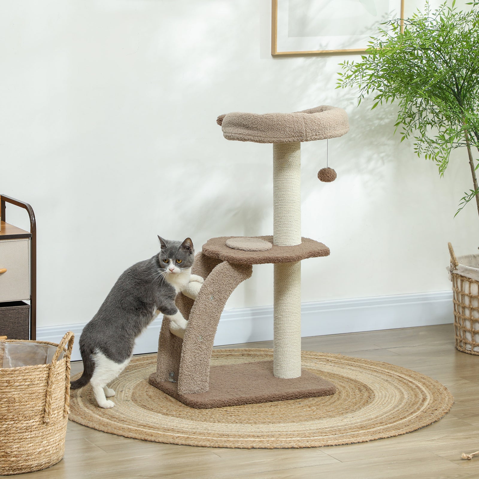 88cm Cat Tee For Indoor Cats, Cat Tower With Scratching Post, Brown