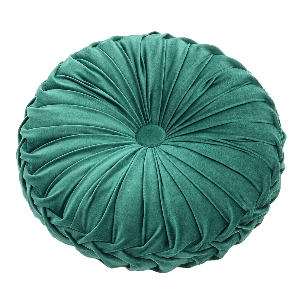 Round Pumpkin Velvet Cushion Soft Pleated Accent Pillow | Large | Green