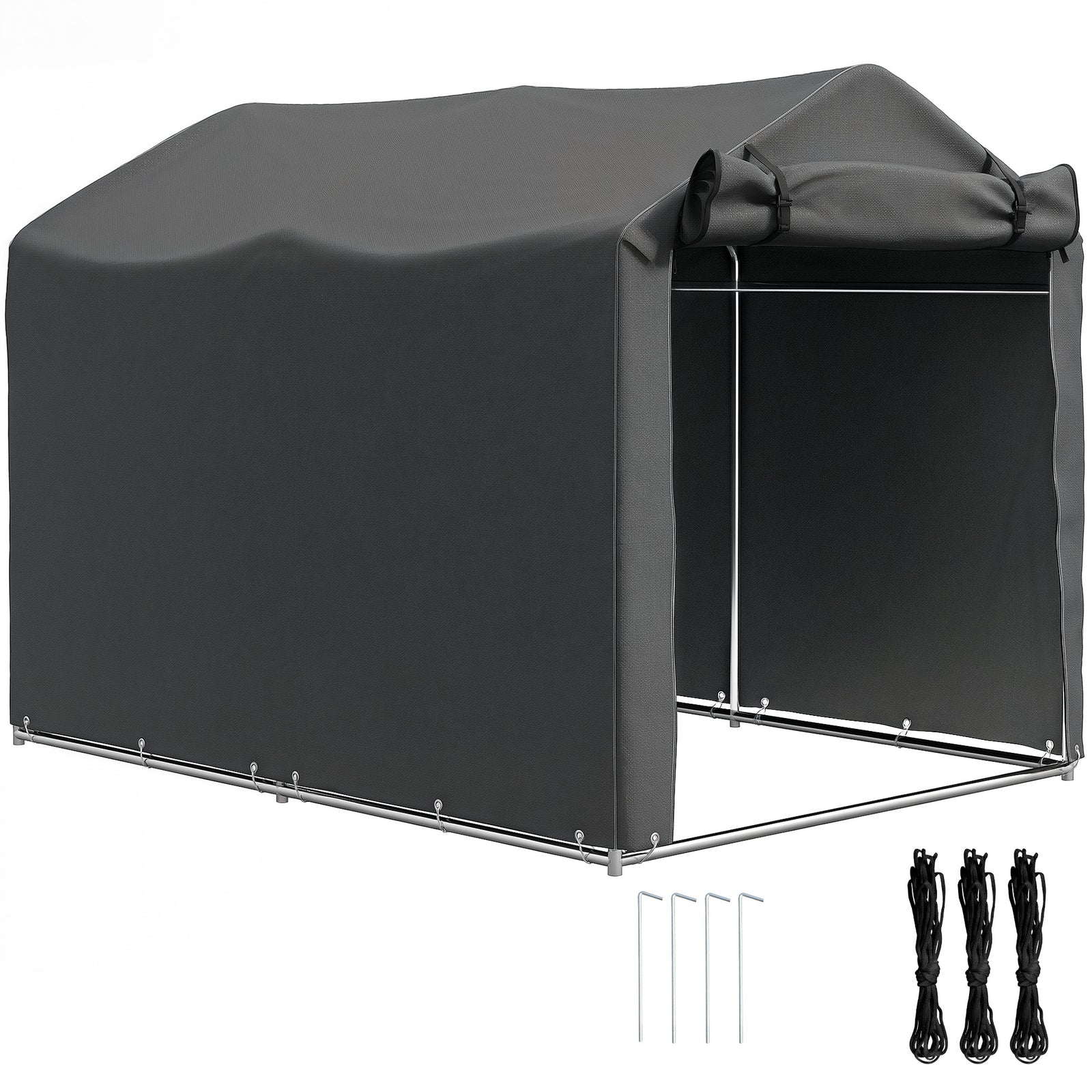 Garden Tool Storage Shed With Roll-up Zipper Door | Dark Gray