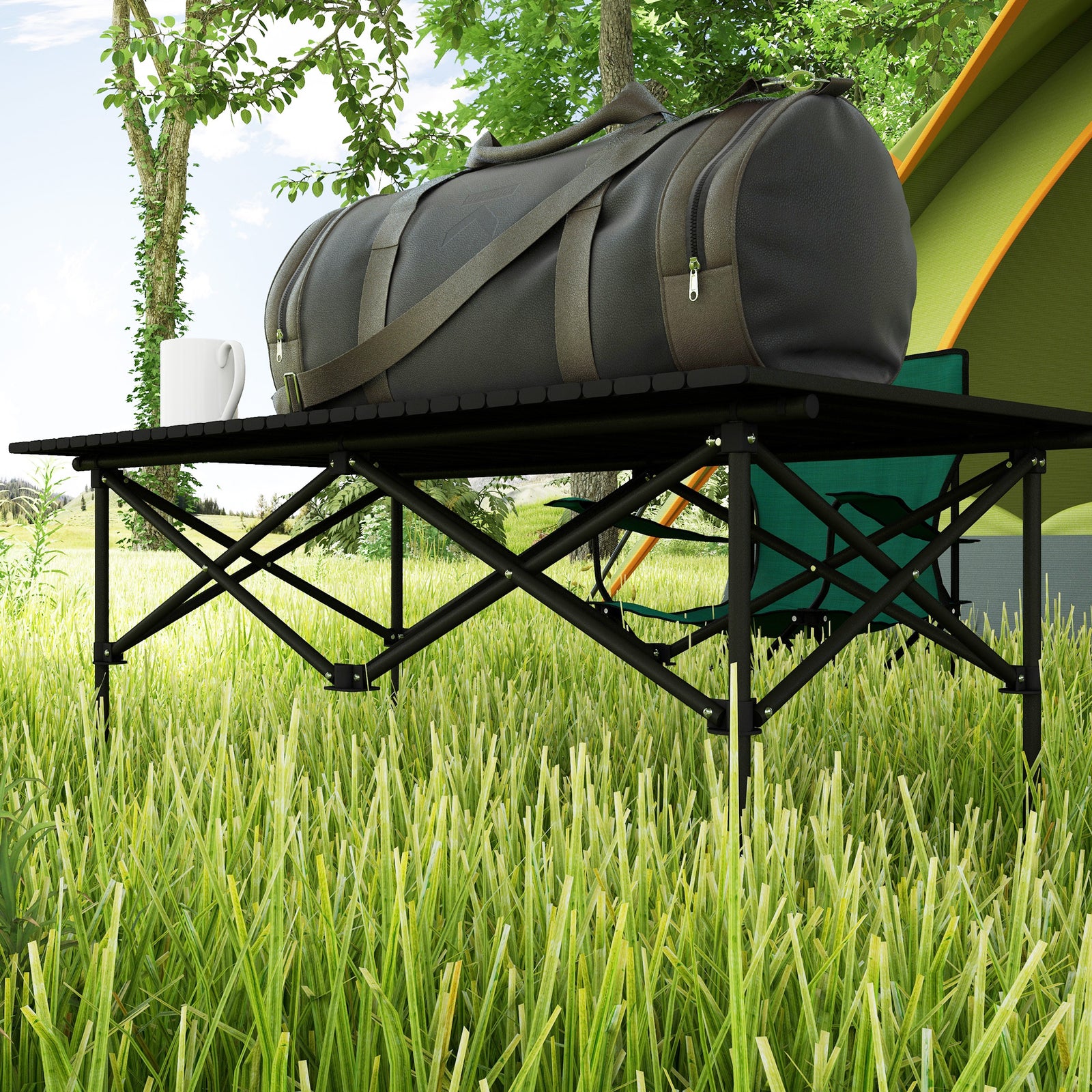 Portable Folding Camping Table W/ Roll Up Aluminium Top | Black