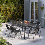 7 Pcs Garden Dining Set Tempered Glass Coffee Table With Rattan Chairs