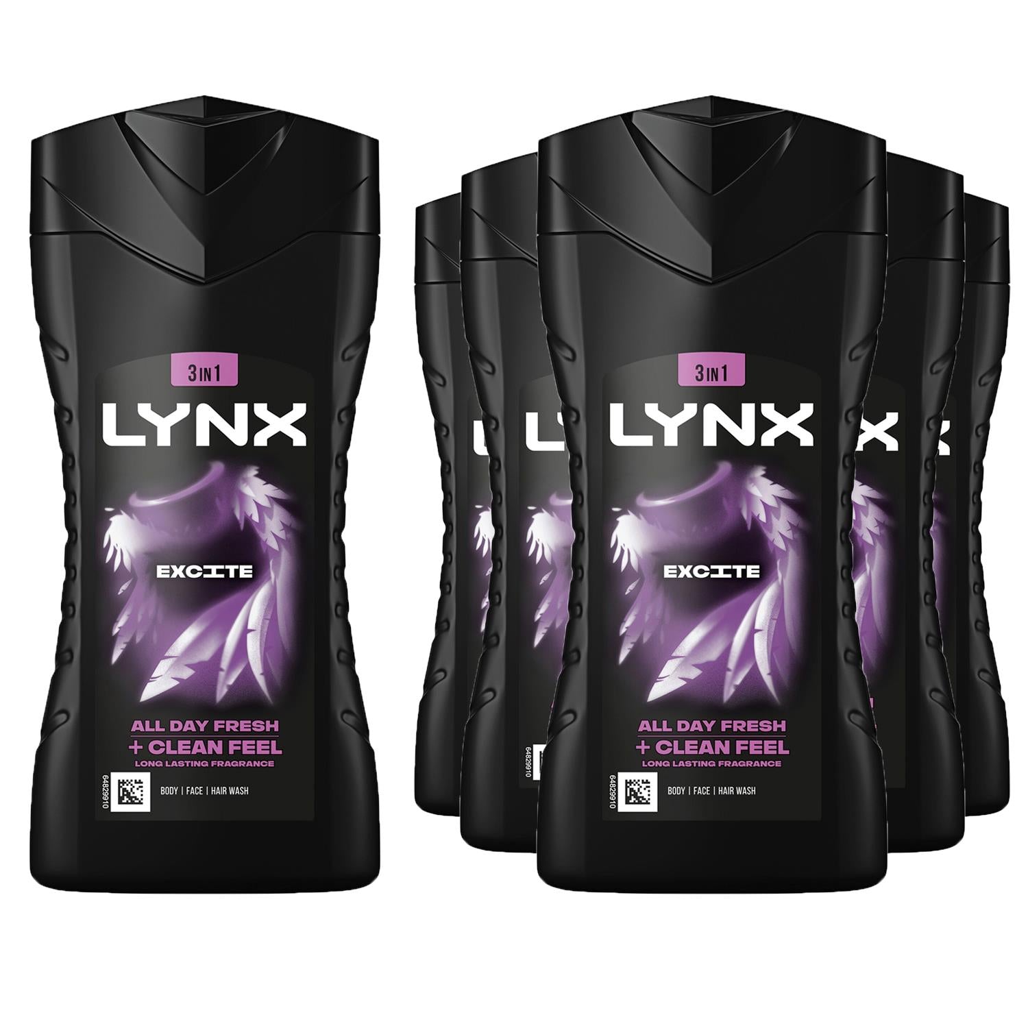 Excite 12-h Refreshing Fragrance Shower Gel Body Wash For Men, 6x 225ml