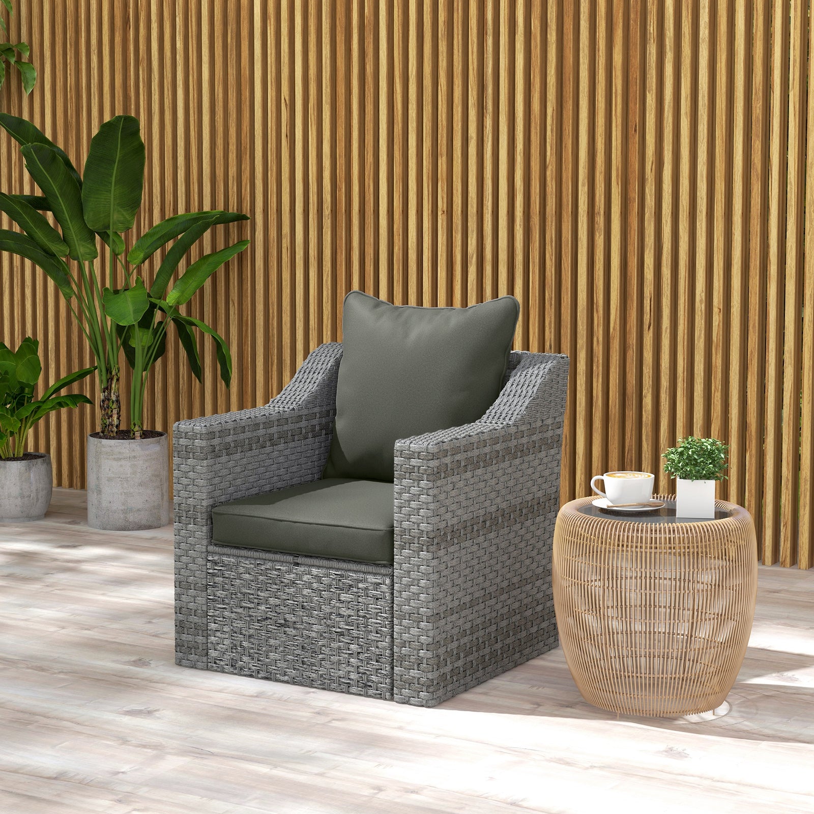 One-piece Outdoor Back And Seat Cushion For Garden | Charcoal Gray