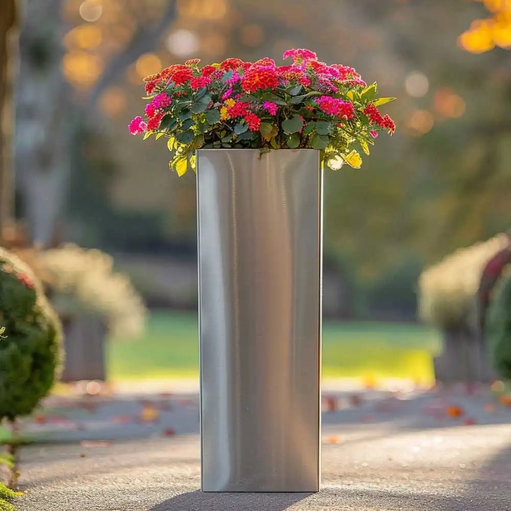 Zinc Galvanised Tall Square Planter | 40cm x 40cm x 100cm | Silver