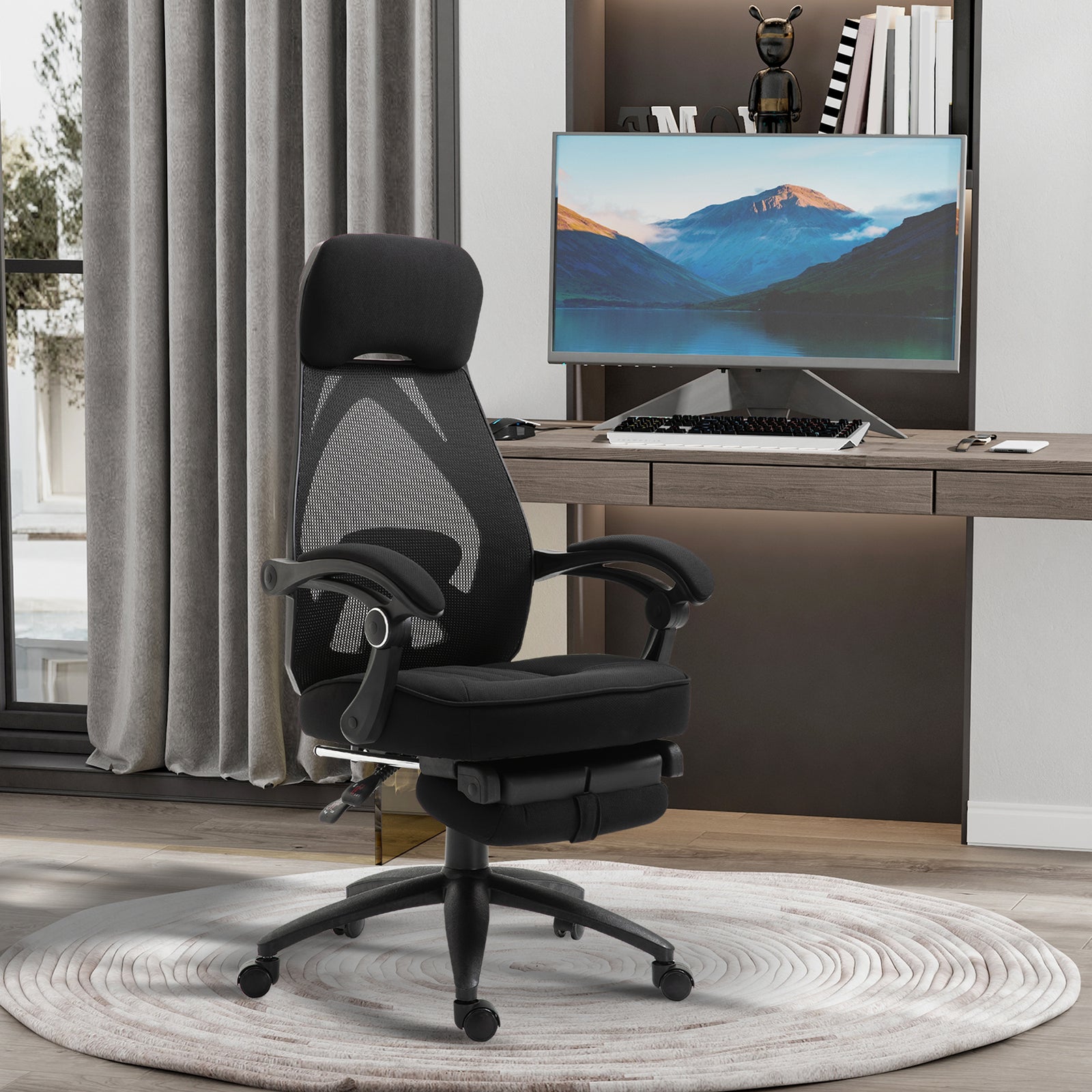 Swivel Recliner W/ Footrest Adjustable | Black