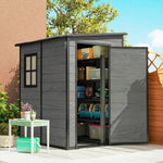 Lean To Garden Shed, Plastic Tool Storage House W/ Lockable Door | Dark Grey