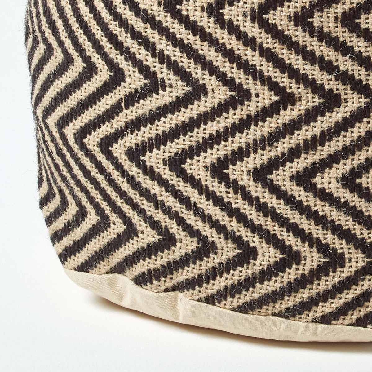 HOMESCAPES Black And Cream Chevron Pattern Circular Pouffe