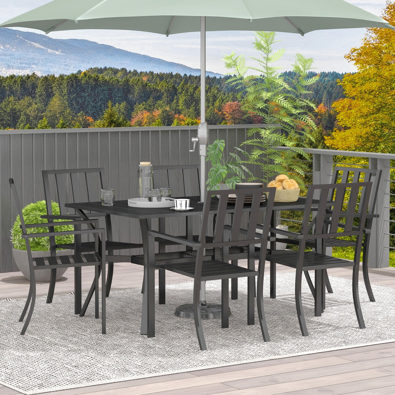7 Pieces Patio Dining Set W/ Umbrella Hole