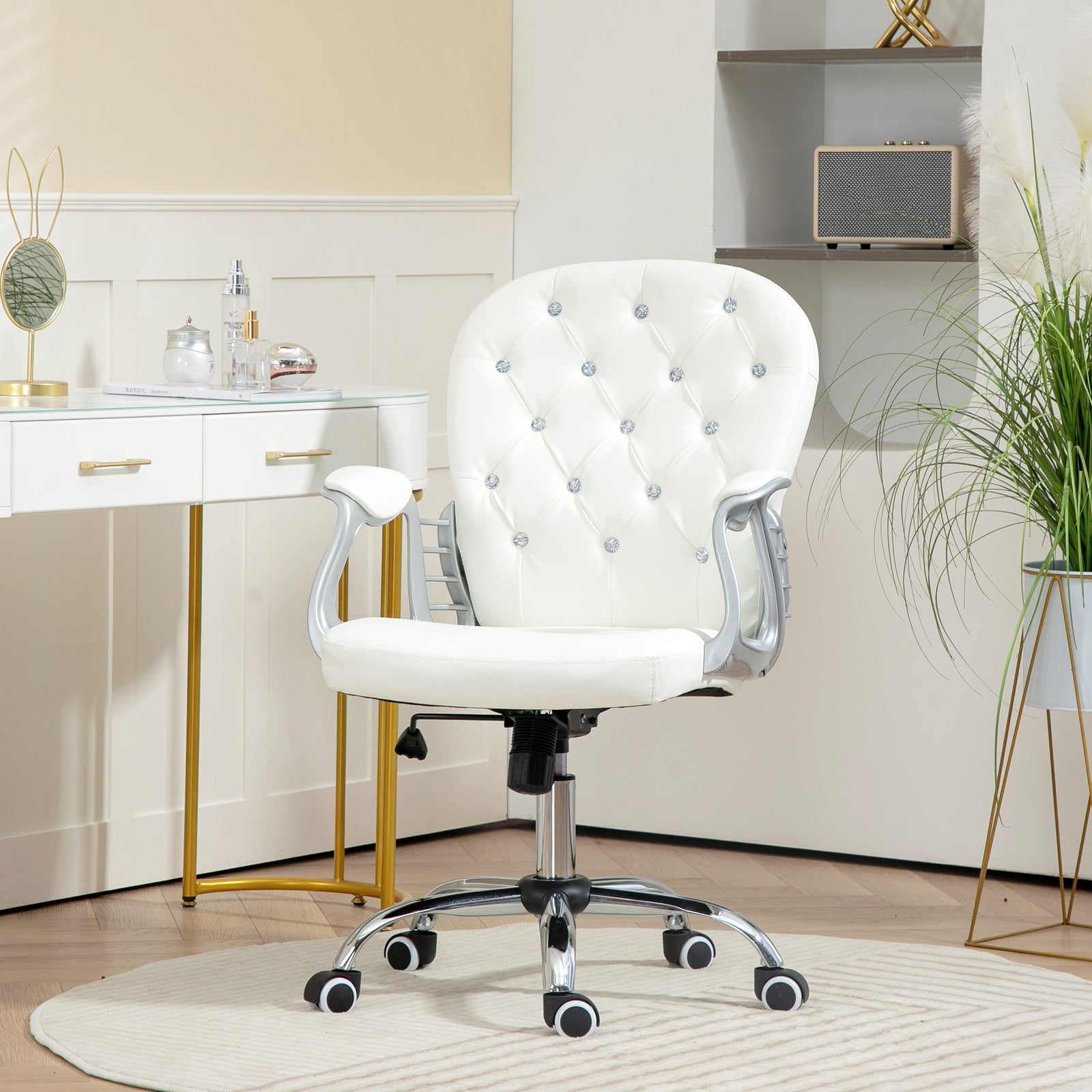 Pu Diamante Padded Office Chair | White