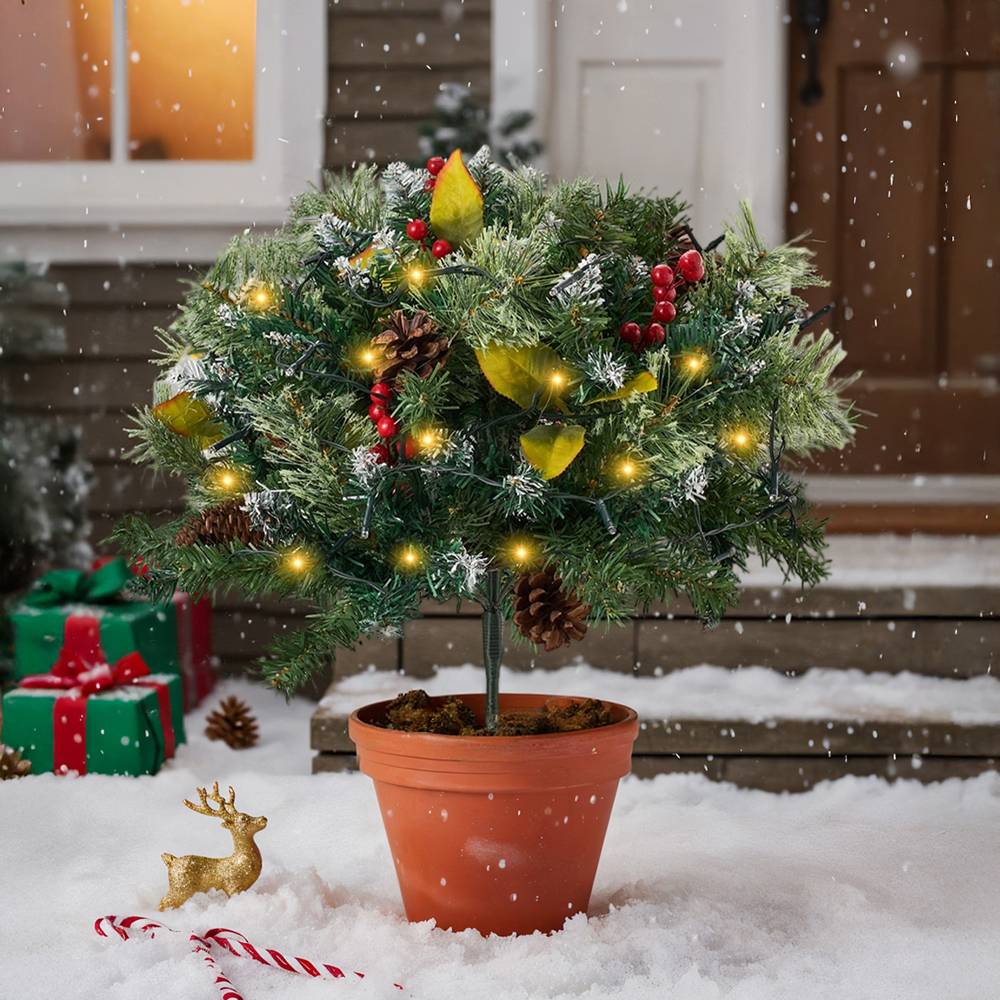 Artificial Pre-lit Christmas Planter Bushes Decorations