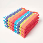 Striped Seat Pad With Button Straps 100% Cotton, 40 X 40 Cm | Set-of-4 | Multi Colour