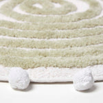 Spiral Cotton Round Bath Mat With Pom Pom Edges | 60cm | Sage Green