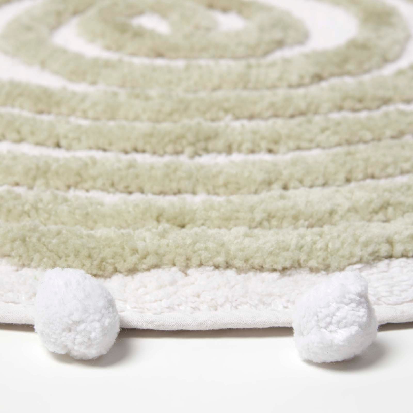 Spiral Cotton Round Bath Mat With Pom Pom Edges | 60cm | Sage Green