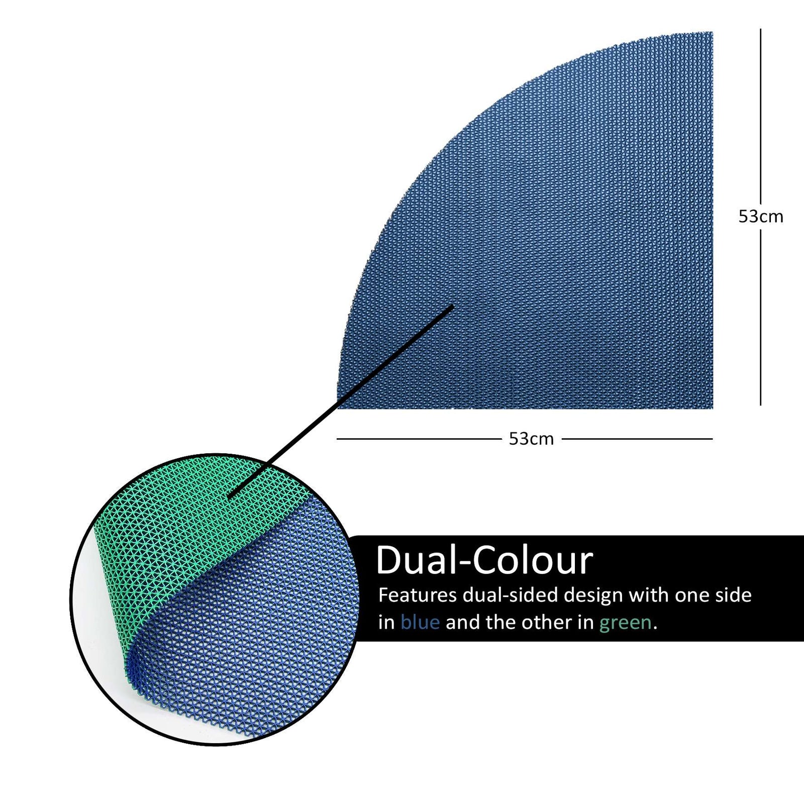 Reversible Shower Mat In Dual-colour- Quadrant Shower | 53cm x 53cm | Blue & Green