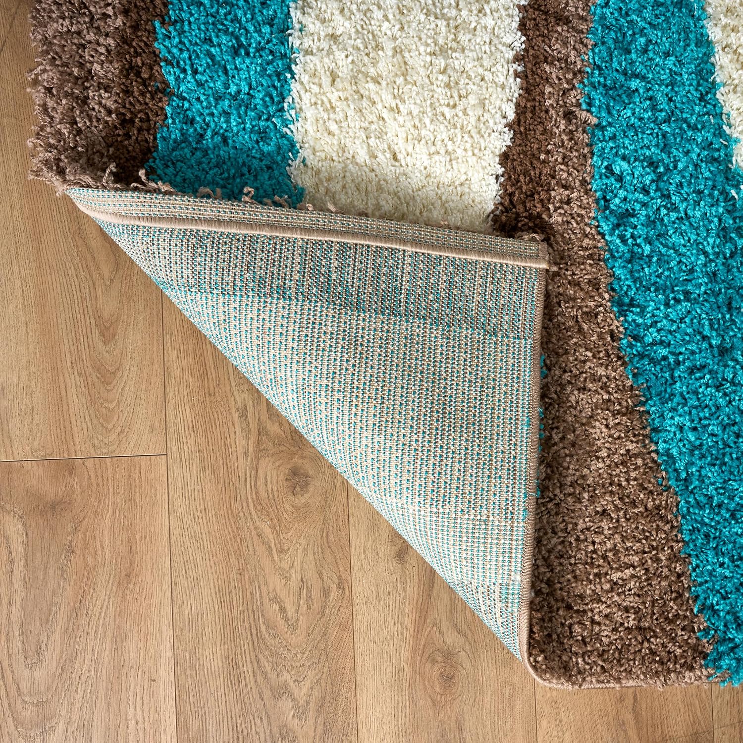 California Wave Geometric Shaggy Rug Deep Pile | 200cm x 290cm | Teal