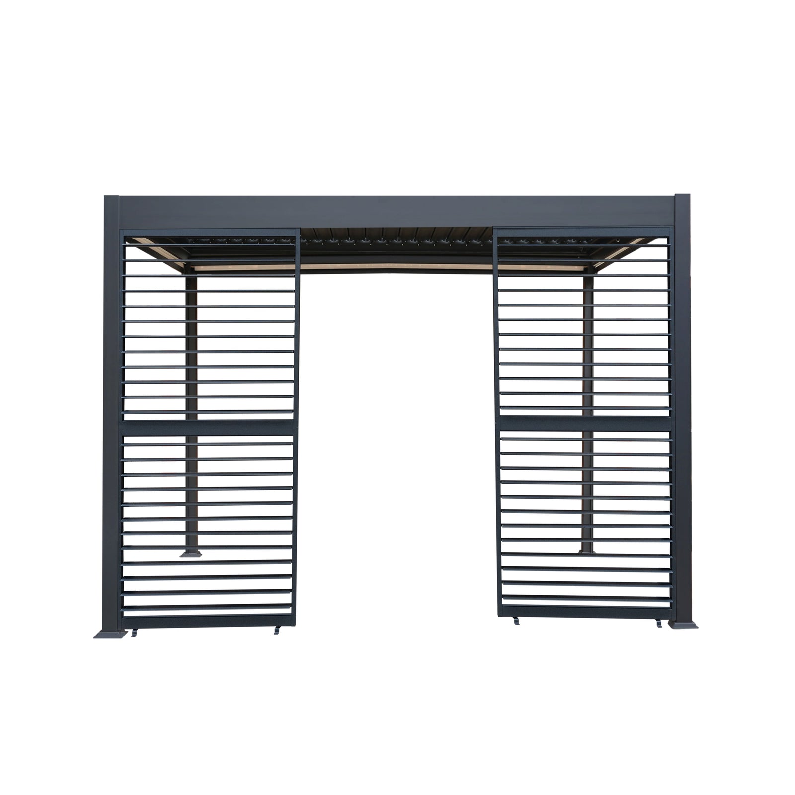 Anthracite Aluminium Pergola With White Blinds & 2 Shutter Panels | 3m x 3m | Anthracite