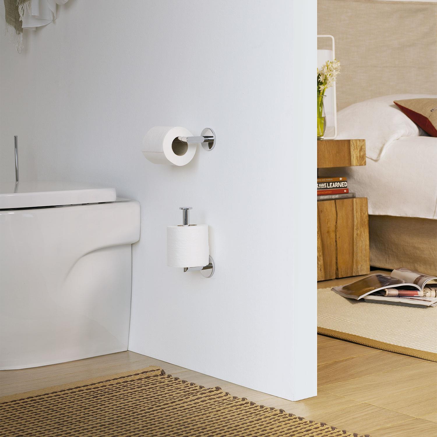 Toilet Roll Holder, Self-adhesive, Polished Chrome. Collection Duo Round