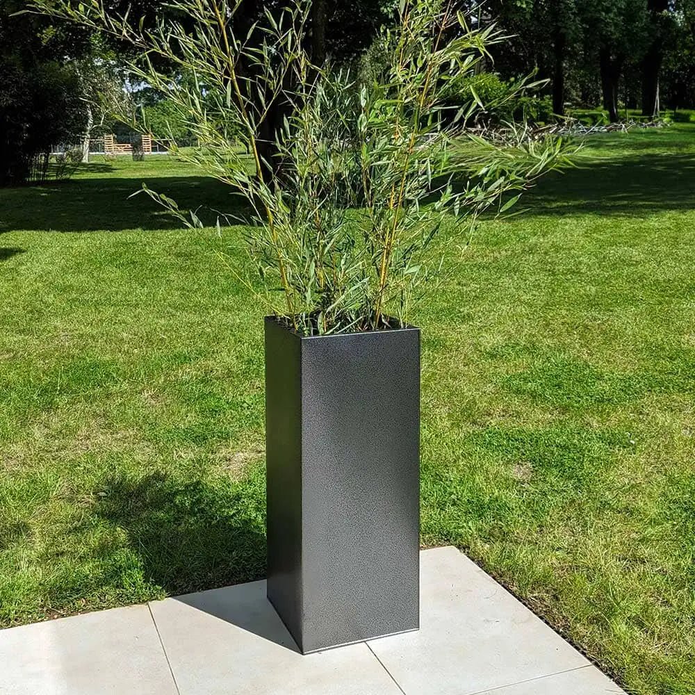 Zinc Galvanised Tall Square Planter | 40cm x 40cm x 100cm | Silver Black