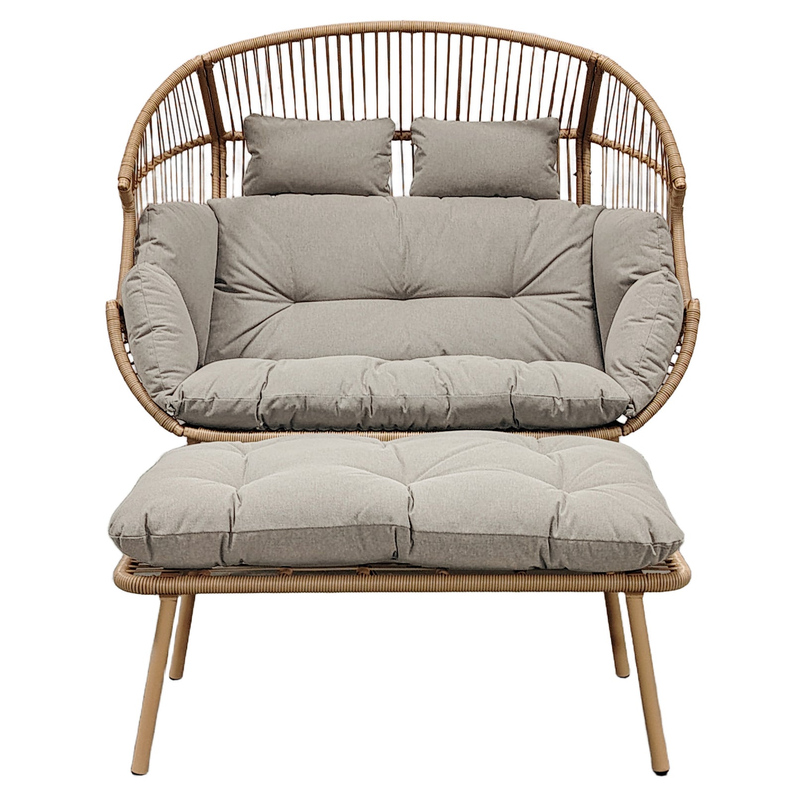 Cocona 2 Seat Standing Egg Chair And Stool | One Size | Light Brown