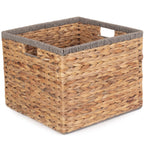 Water Hyacinth Square With Grey Rope Border Storage Basket | Large | Brown