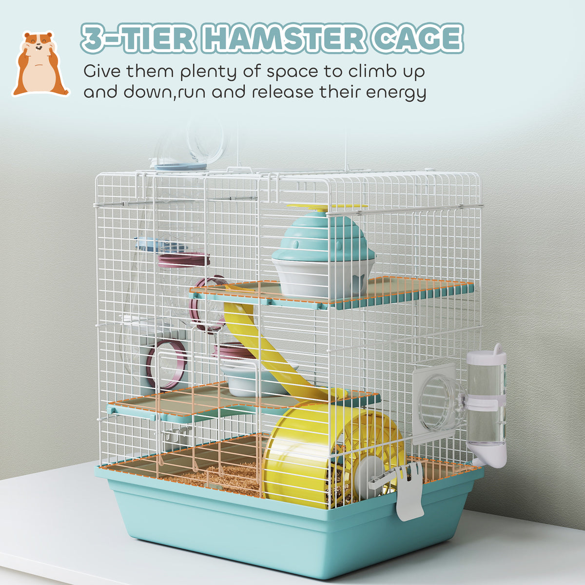 PawHut Hamster Cage, Gerbil Cage For Dwarf Hamsters, 34.5 X 27.5 X 41 Cm