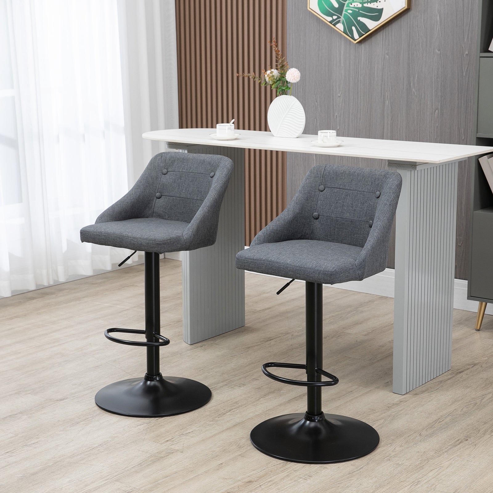Swivel Adjustable Fabric Bar Stools Set Of 2