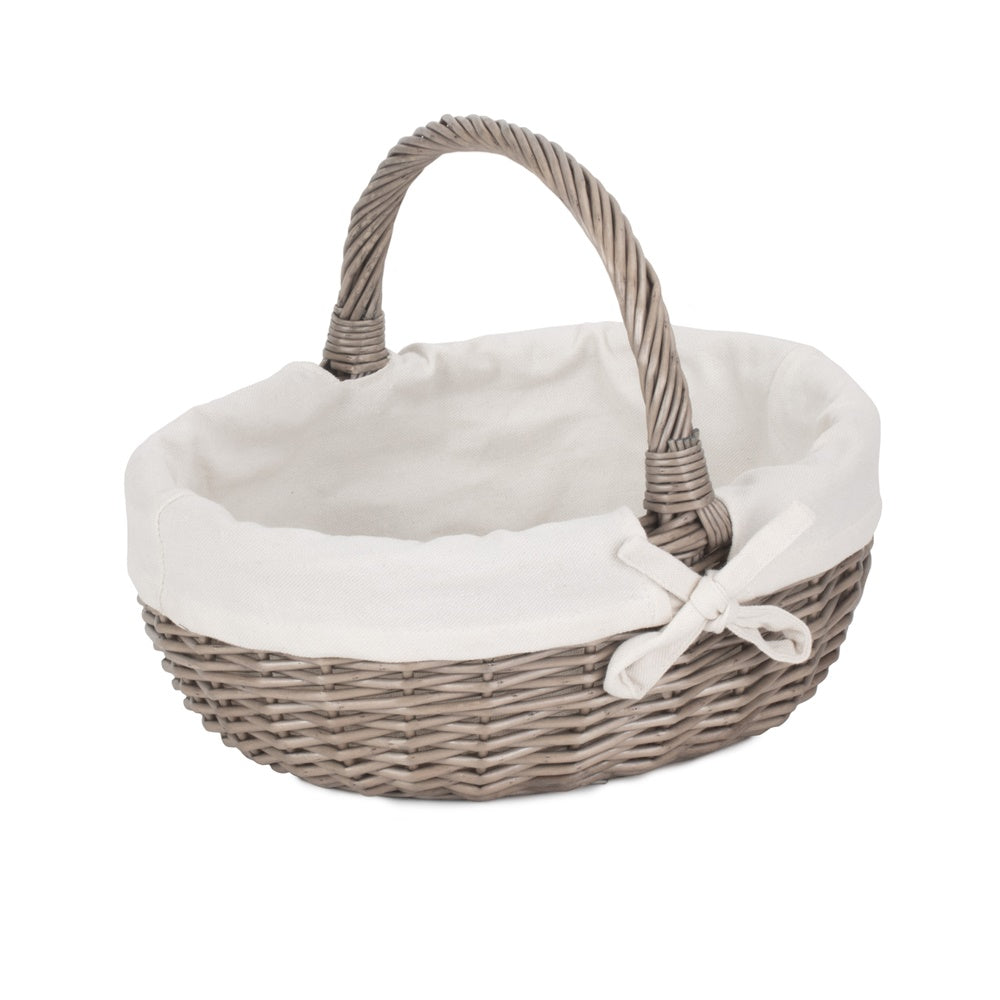 White Cotton Lined Antique Wash Shopping Basket | Small | White