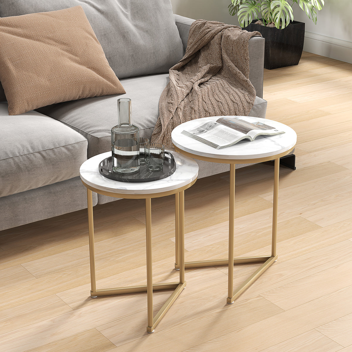 esting Coffee Table Set Of 2 With Metal Frame | One Size | Gold