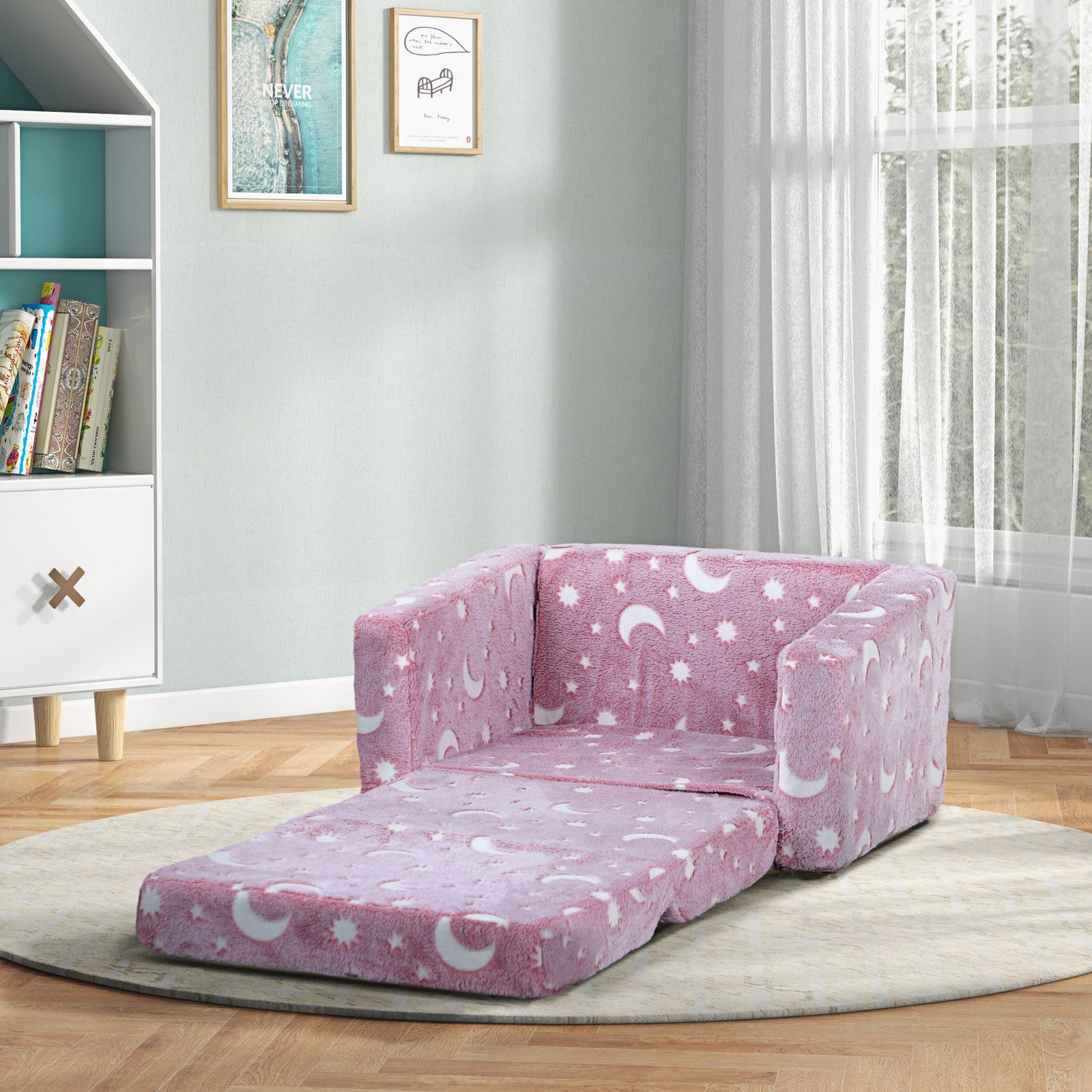 2 In 1 Kids Chair Bed With Glow In The Dark Cosmic Design | Pink