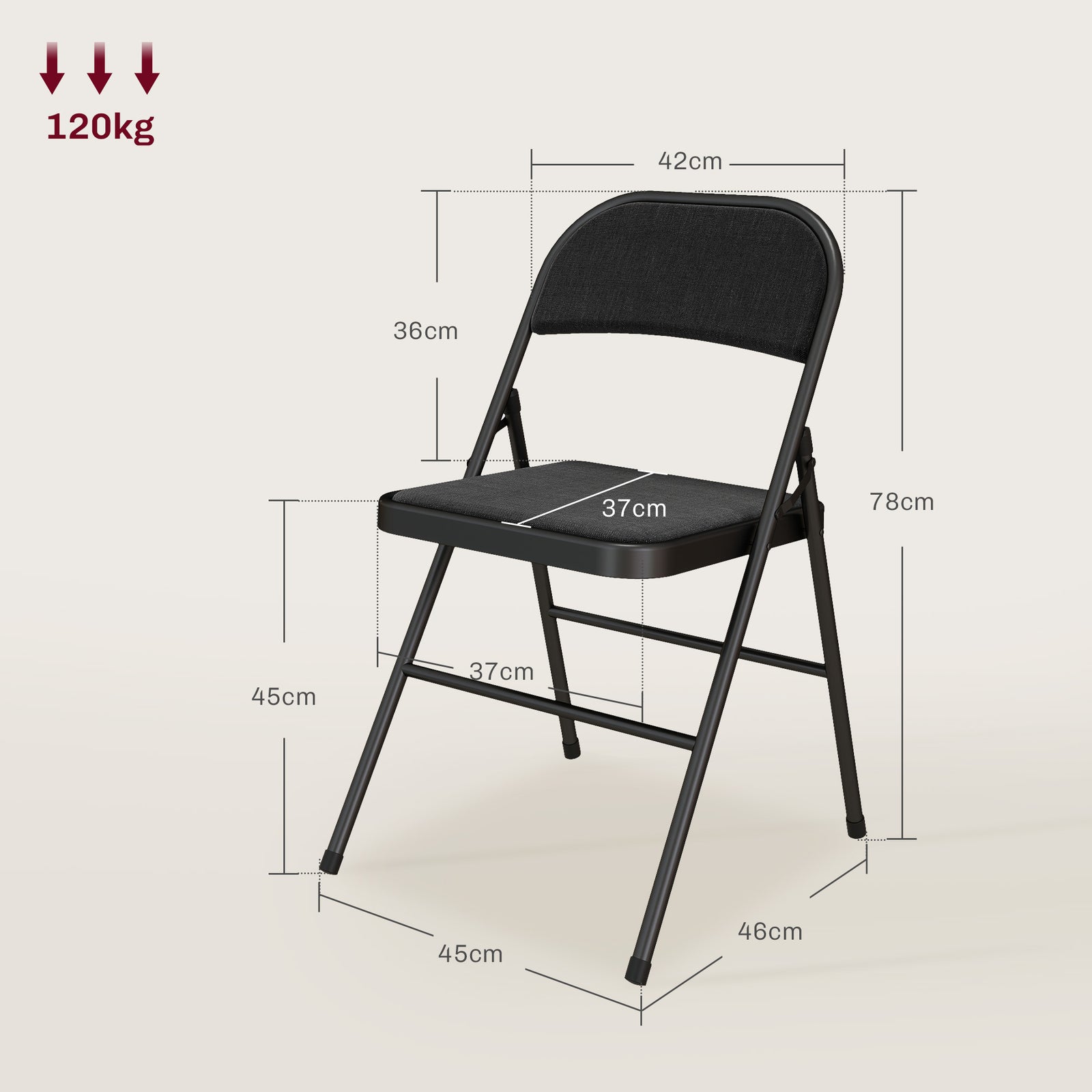 HOMCOM 4 Pack Linen-look Padded Folding Chairs With Cushioned Seat Black