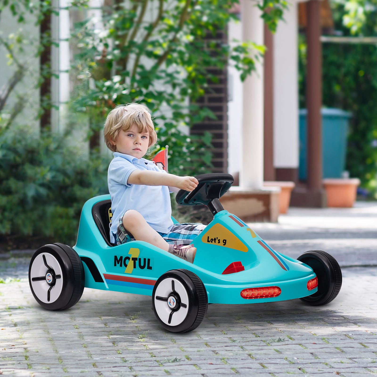 Aiyaplay 6v Electric Go Kart W/ Music, Light, Horn, For 3-5 Years | Blue
