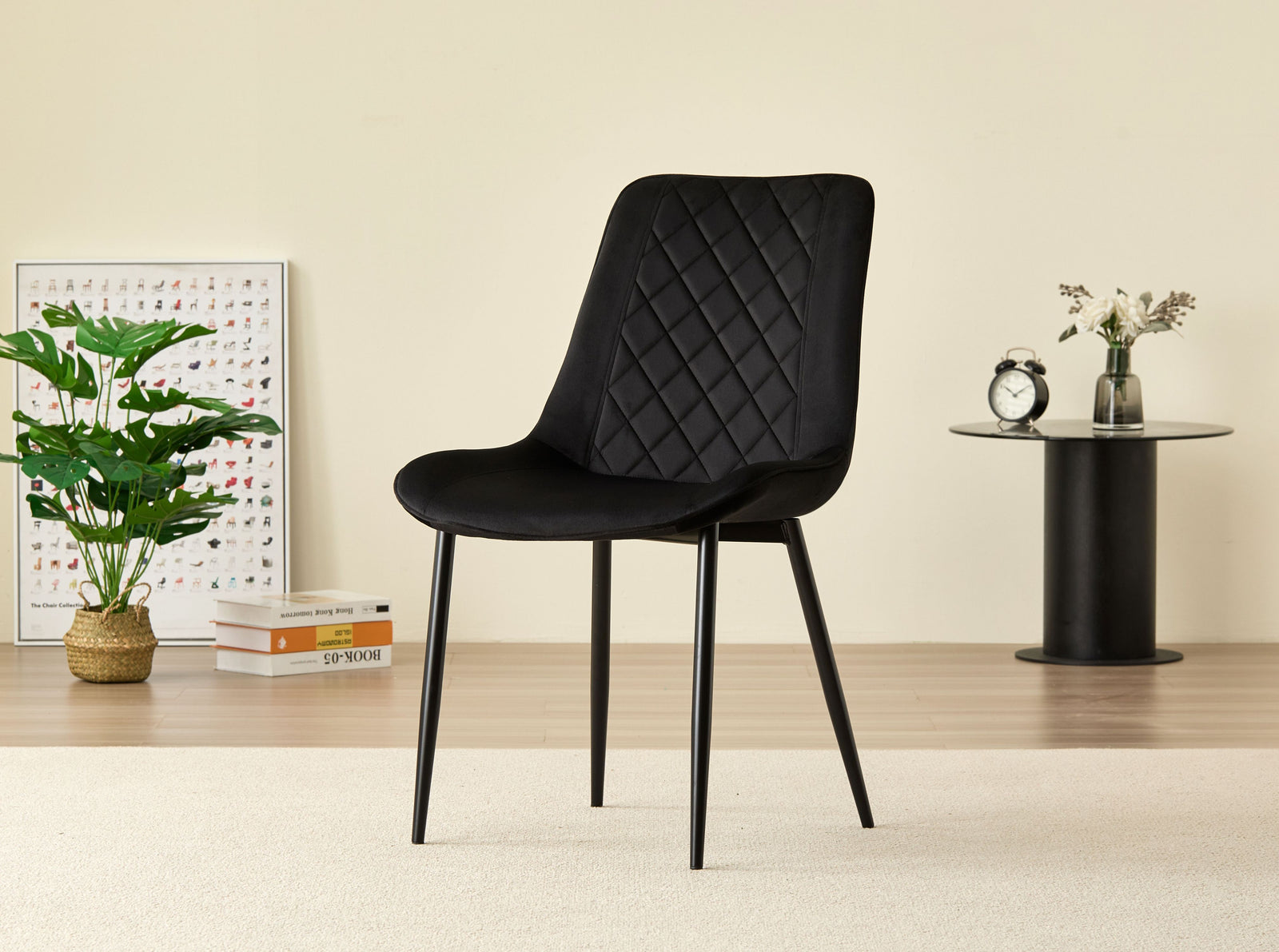 Stylish Miami Dining Table Set With 4 Velvet Amelia Chairs | Black