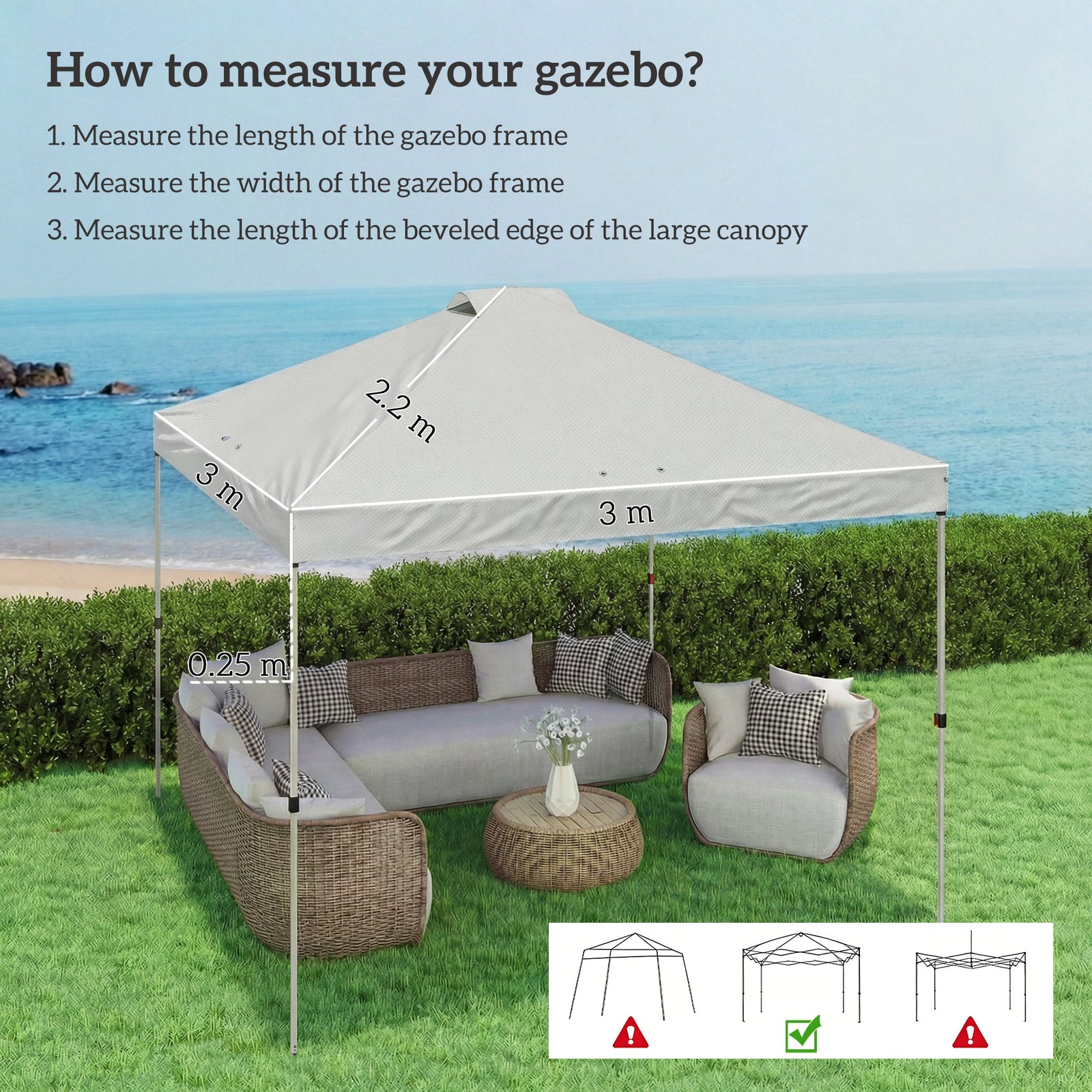 Gazebo Roof Replacement Uv50+ Waterproof 3x3(m) | White