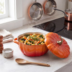 Enamelled Cast Iron Pumpkin Dutch Oven With Lid And Handles | Orange