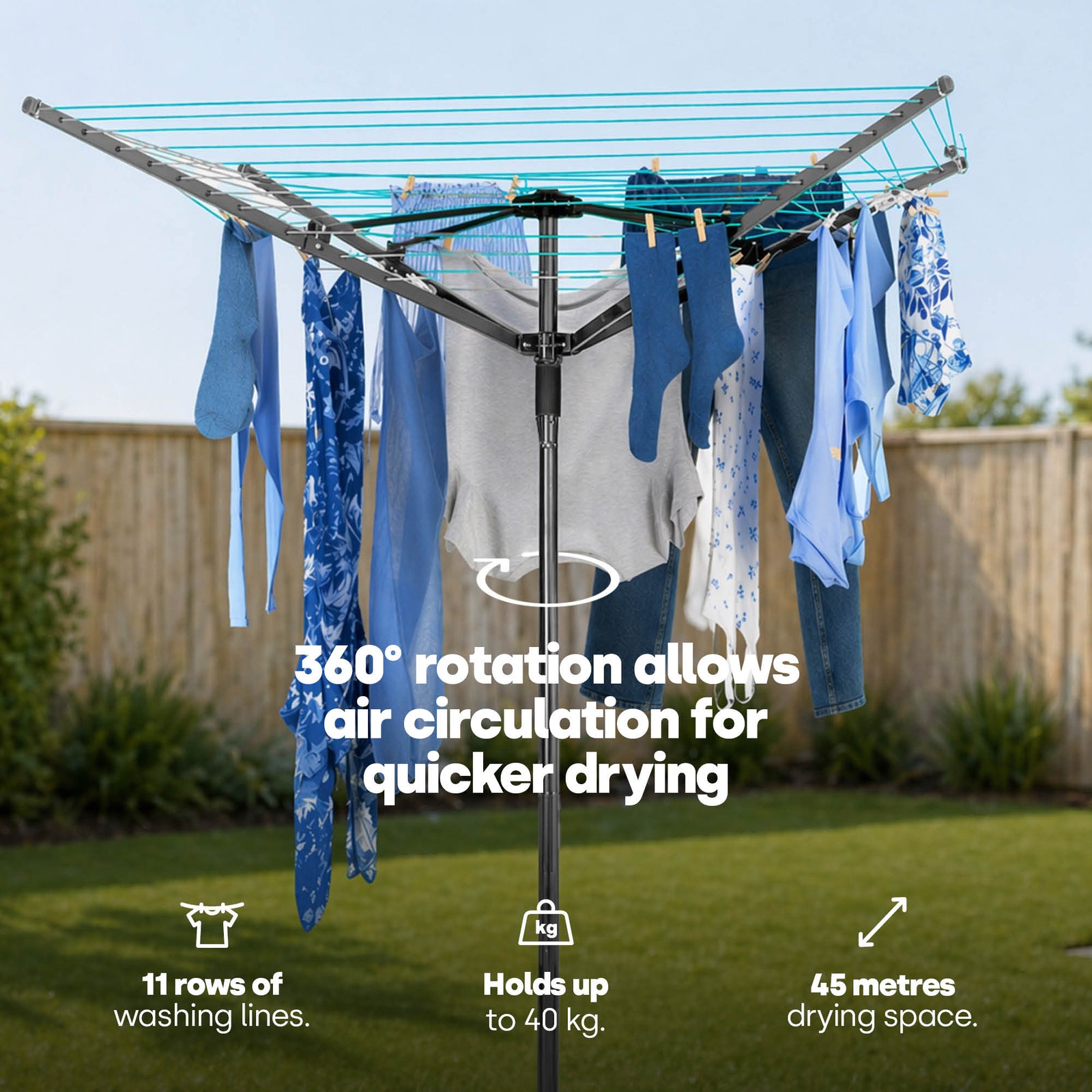 4-arm Rotary Clothes Airer - Charcoal