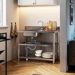100cm W X 50cm D X 89.5cm H Bathroomdeco Stainless Steel One Compartment Sink With Shelves