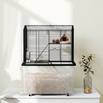 Hamster Cage, Three-tier Gerbil Cage W/ Deep Bottom, Ramp, Food Dish | Black