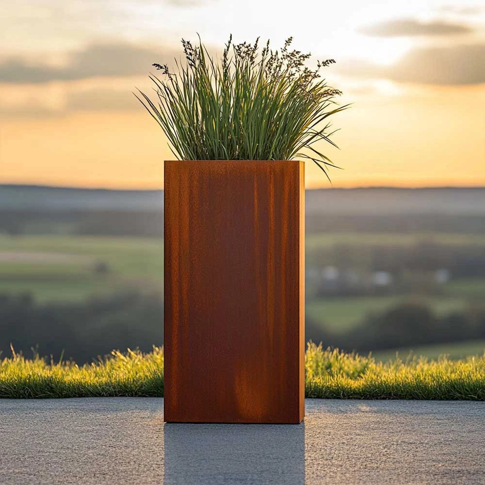 Corten Steel Tall Square Planter - Pre-rusted | 32cm x 32cm x 75cm | Brown