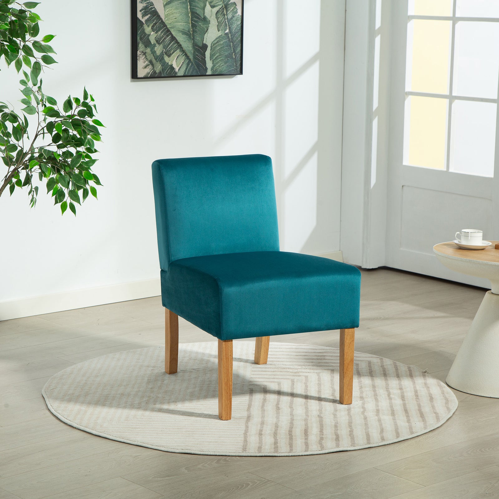 Corina Velvet Fabric Armless Accent Chair | Teal