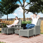 5 Piece Rattan Set With Recliners, 2-tier Coffee Table | Charcoal Grey
