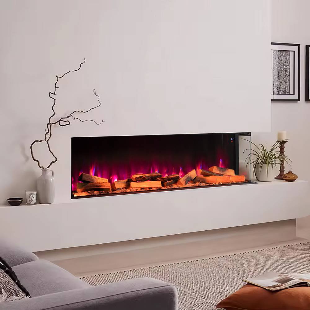 50/60inch 3-sided Recessed Smart Electric Fireplace With Wifi App Control, 12 Flame Colours, Adjustable Flame Sound, 900w/1800w Heater，weekly Timer Function | Large