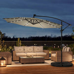 3 M Banana Patio Umbrella Cantilever Garden Parasol With Solar-powered 32 Led Lights, Crank For Opening Closing With Cross Base & Fillable Base | One Size | Beige