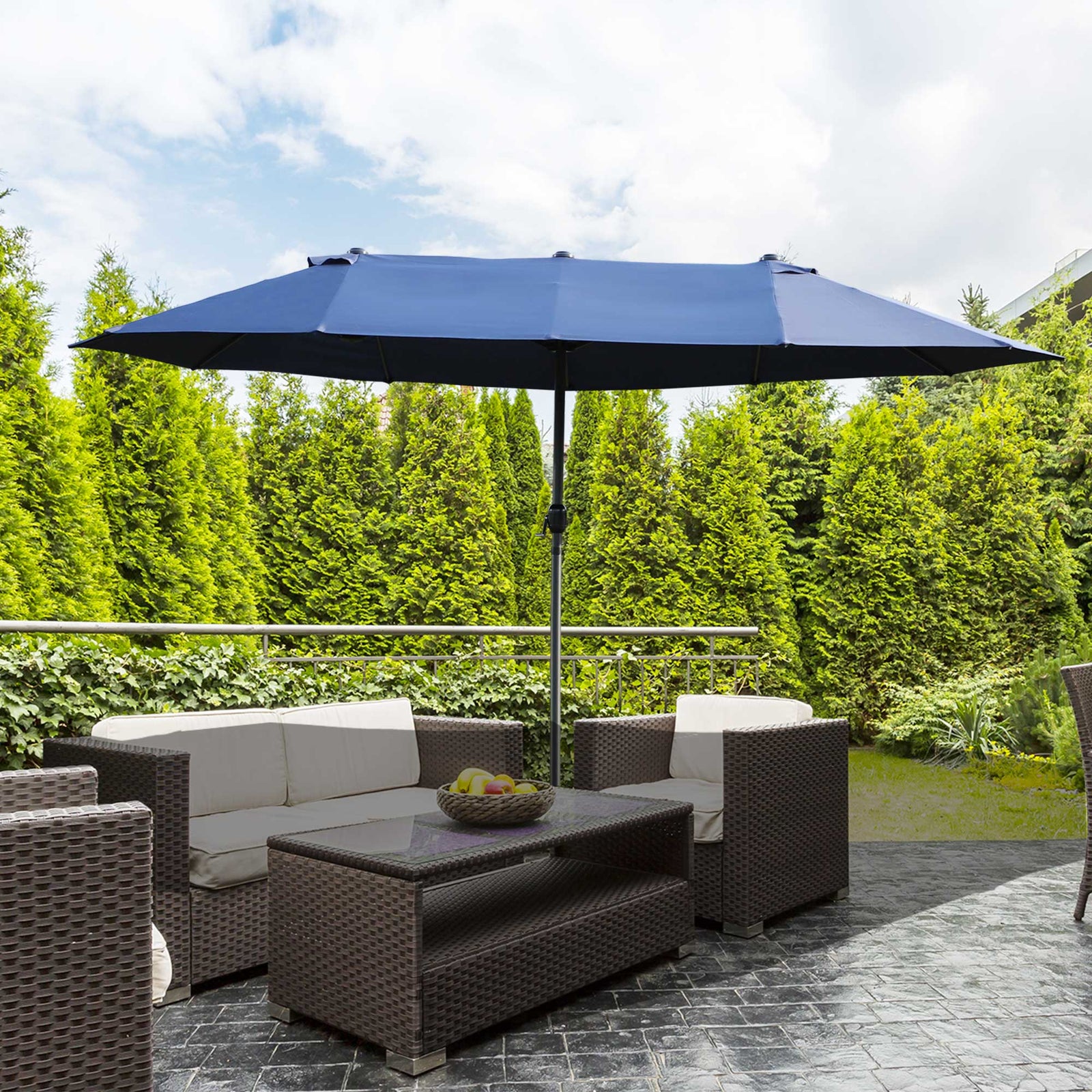 4.6m Double-sided Sun Umbrella W/ Base | Blue